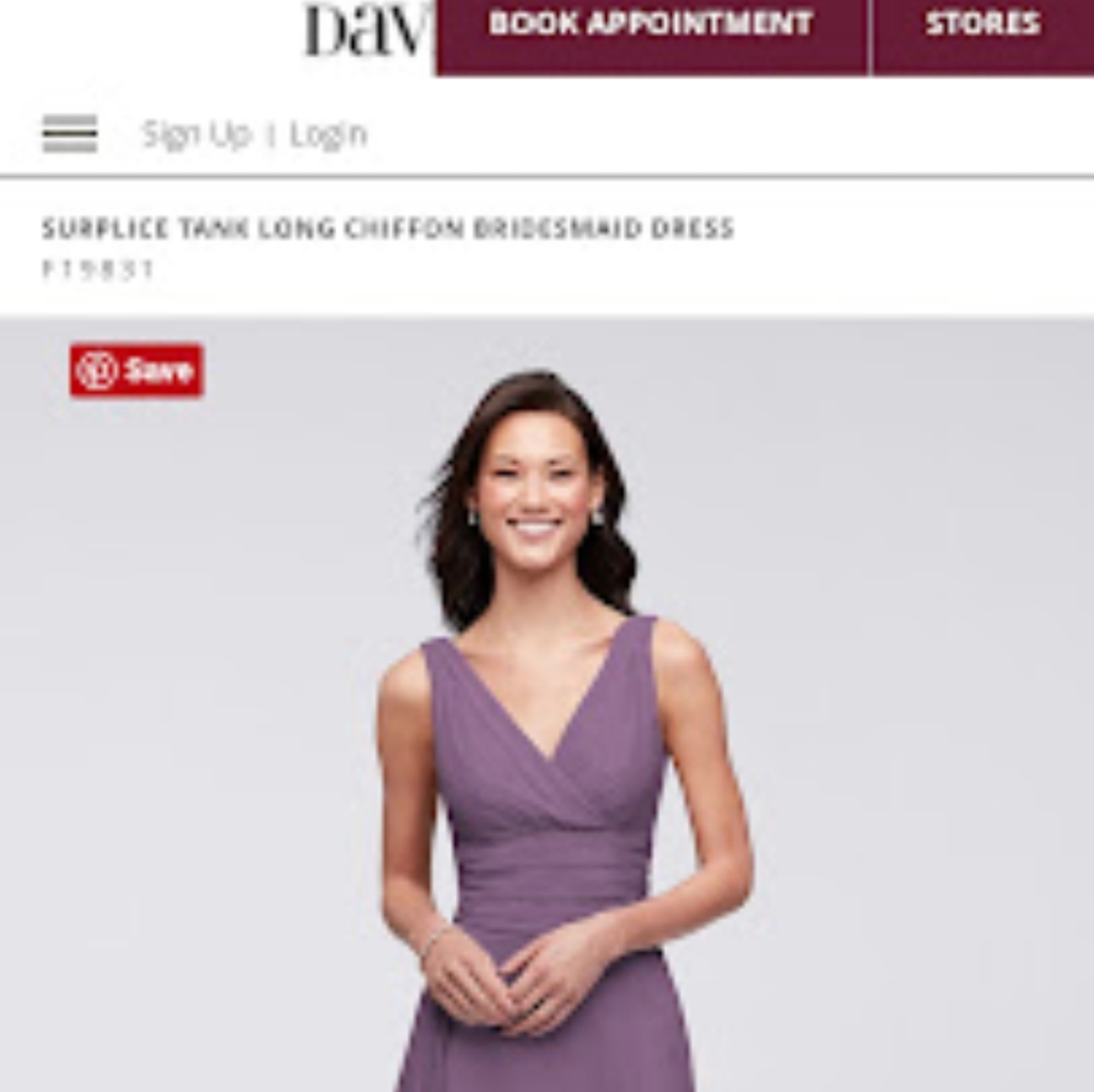 David's Bridal Bridesmaid Dress Surplice Tank Long Chiffon Wisteria